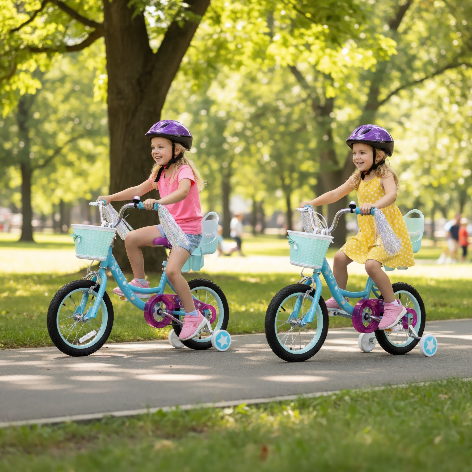 Hykolity 14 inch Girls Bike Princess Bicycle for Age 3-5 Years Old Rider Height 35-47 inch includes Training Wheel Basket Doll Seat Aqua Blue