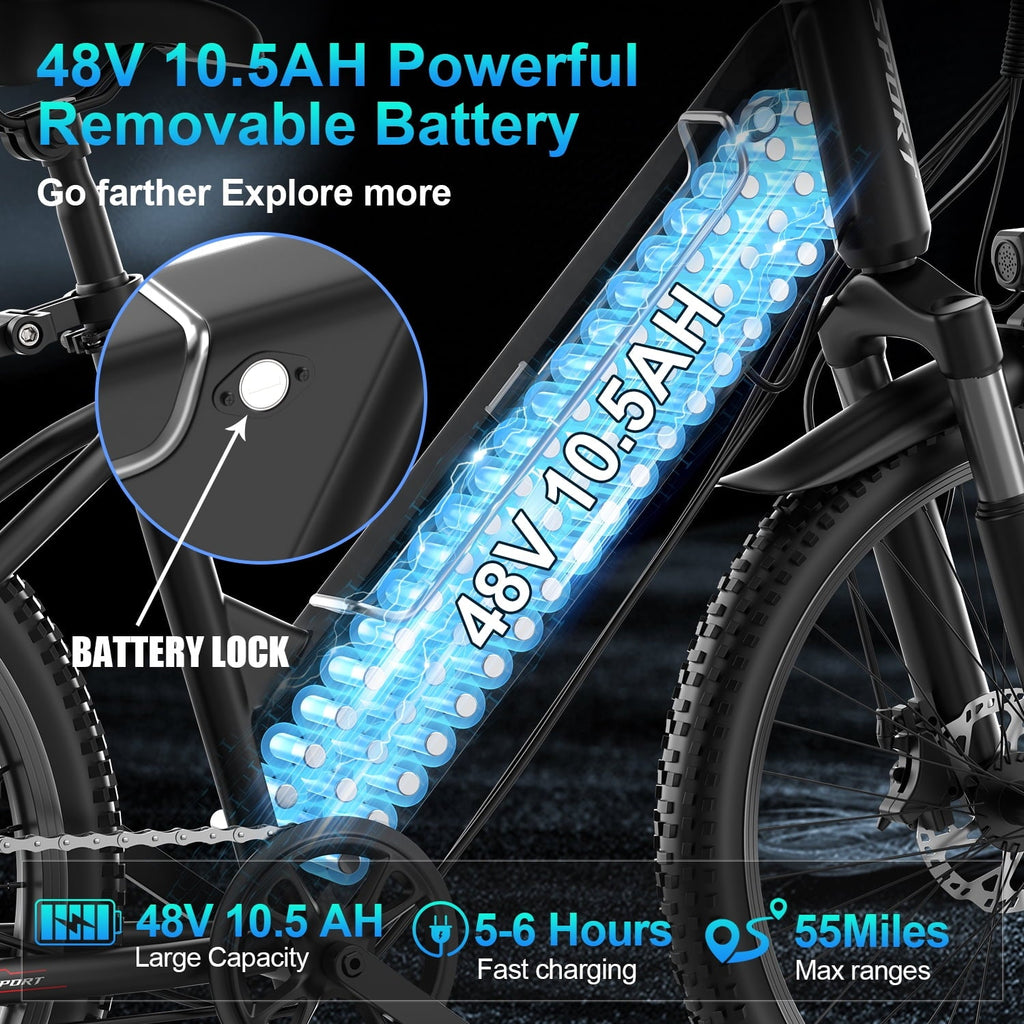 F26-1500W Off-Road Electric Bike, 26 Tire 55 Miles Electric Bike ,48V 10.5 Internal Battery (Removable), Top Speed 30MPH, Electric Mountain Bike Beach Bike, Professional 7 Speed UL2849