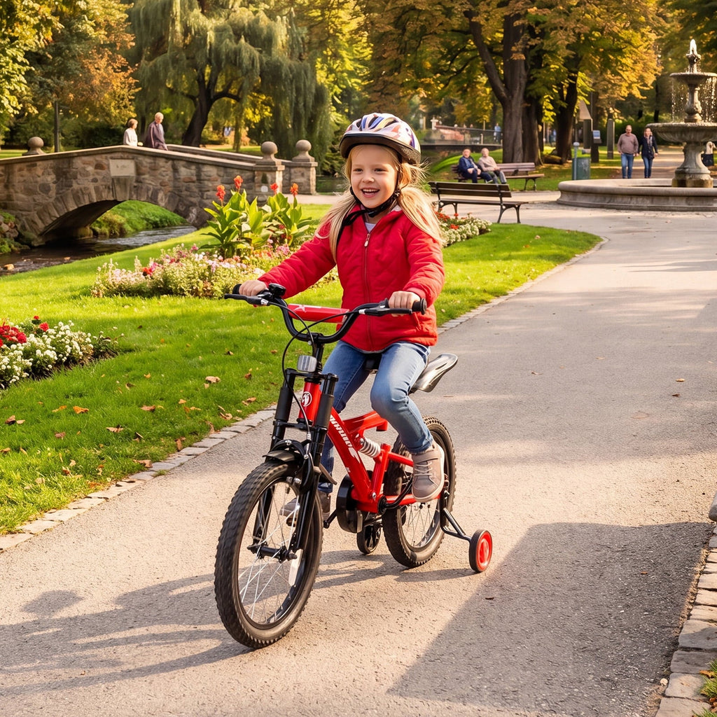Fenbeli 16 Inch Kids Bike with Training Wheels for Girls Boys Ages 4-7, Red