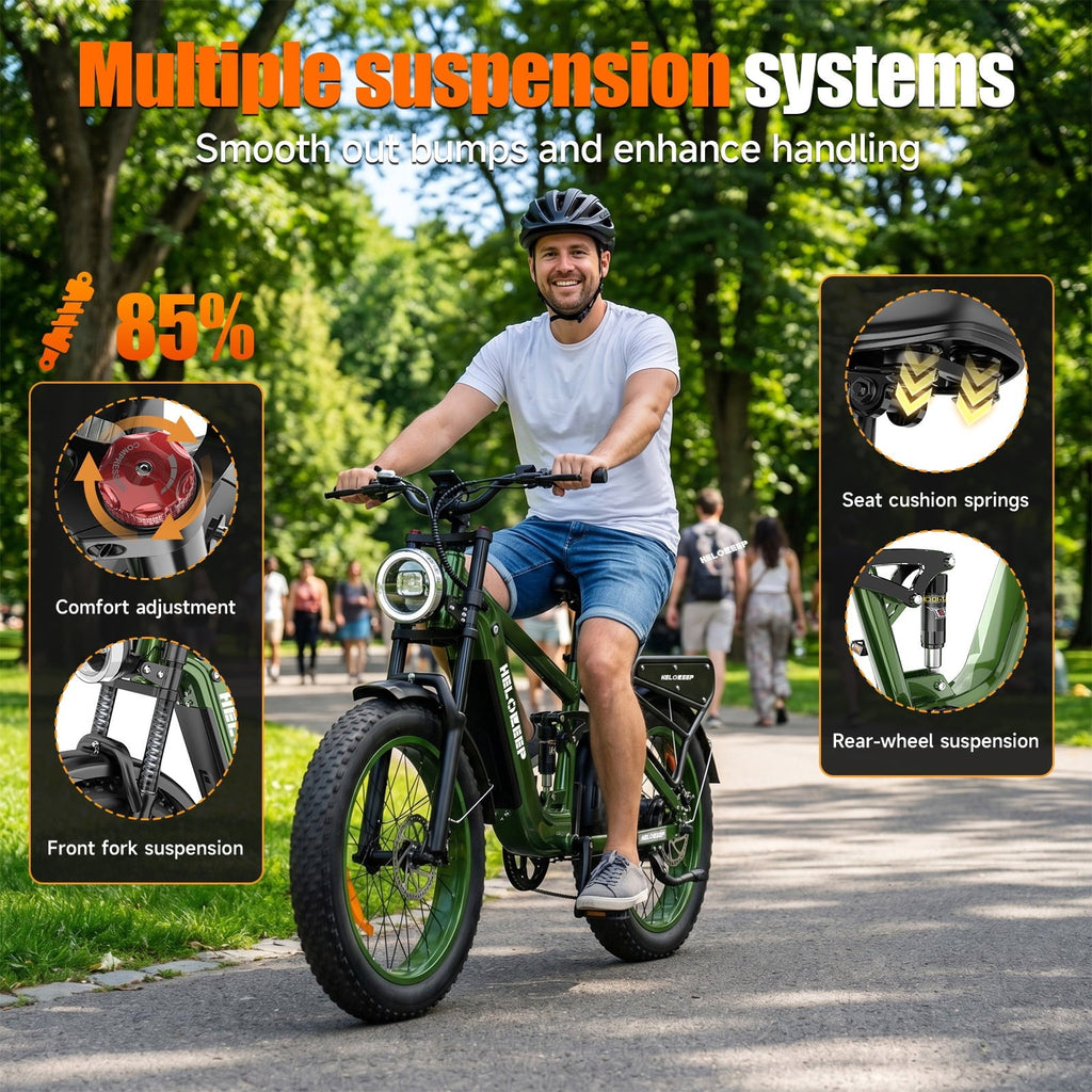 Helokeep 26 Green Fat Tire High Performance Cargo Electric Bike for Men, 4000W Peak 2000W, 40MPH, 48V 25Ah UL2849 Off-Road Ebike