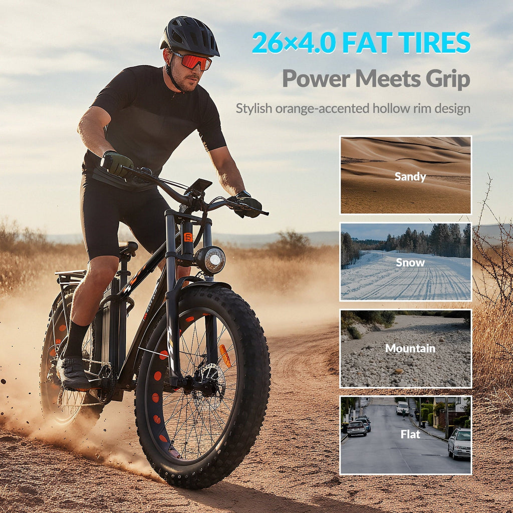 5TH WHEEL W29B 26 x 4 Fat Tire Electric Bike, 750W Motor Adult Ebike with 48V 15Ah Removable Battery, Electric Mountain Bicycle with 7 Speed, UL2849