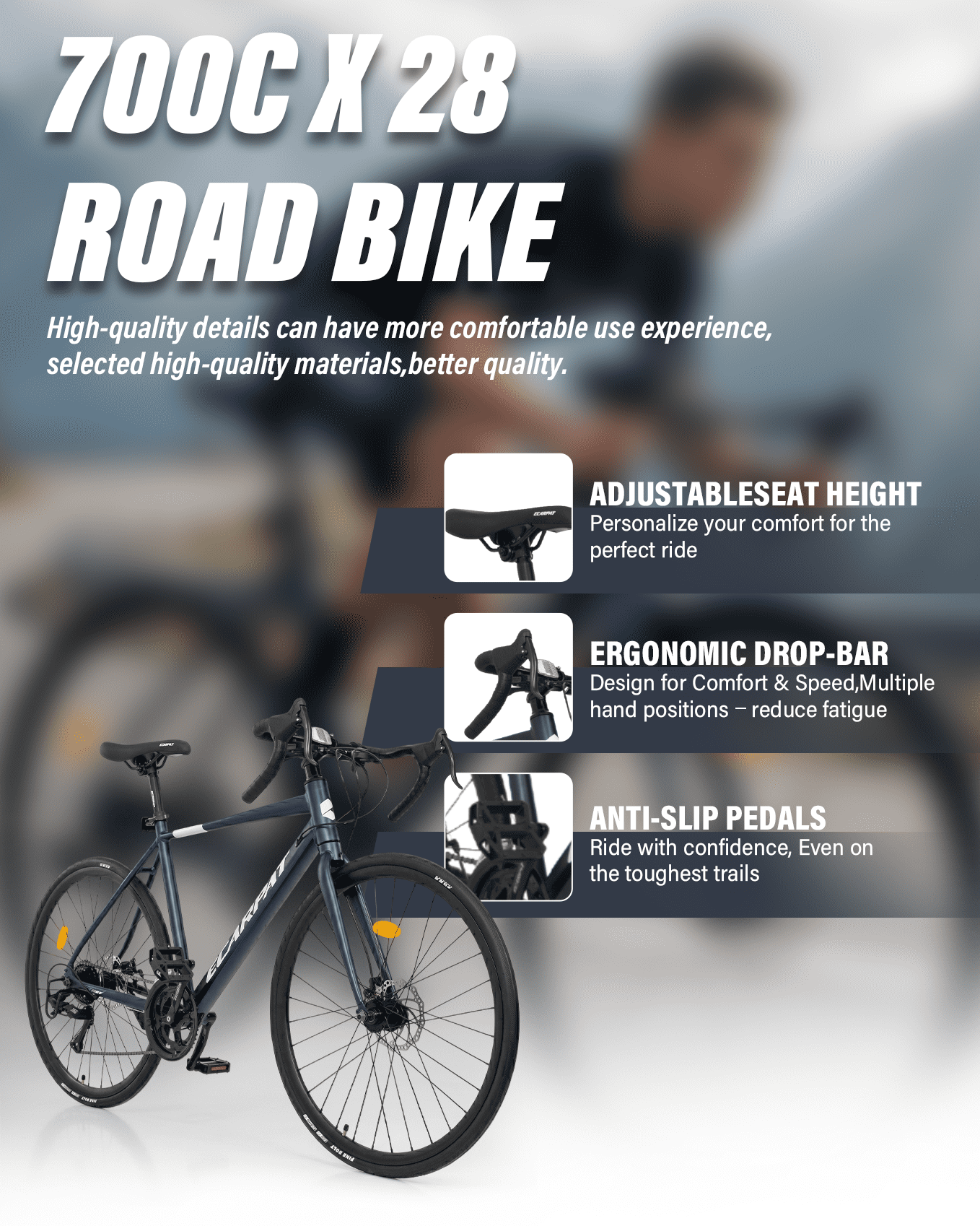 700C Road Bike 16 Speed, Sport Bike Performance Aluminum Road Bike, City Commuter Bicycle with Dual Disc Brakes, Lightweight Racing Bicycle for Men &Women, Cream