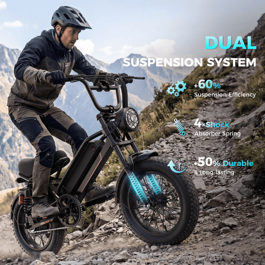 YareYi Electric Bike for Adults Teens, 2000W Peak E-Mountain Bicycle, 28MPH Fat Tire Ebike, 48V 600Wh Removable Battery Dual Suspension UL2849, 16 inch