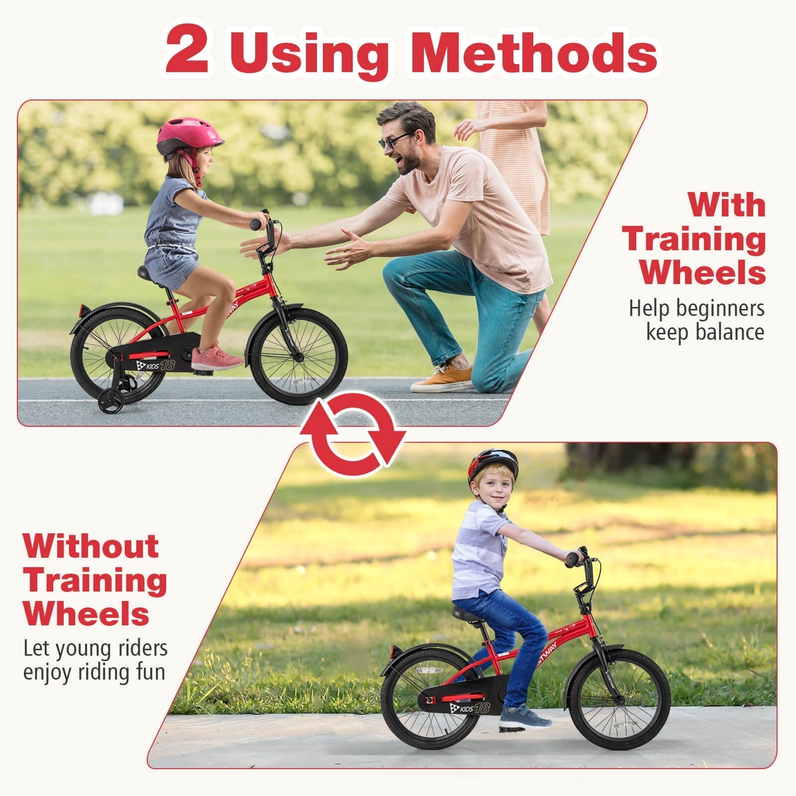 Costway 18 Kids Bike for 4-8 Years Old Boys & Girls with Adjustable Seat Handbrake Reflectors Red