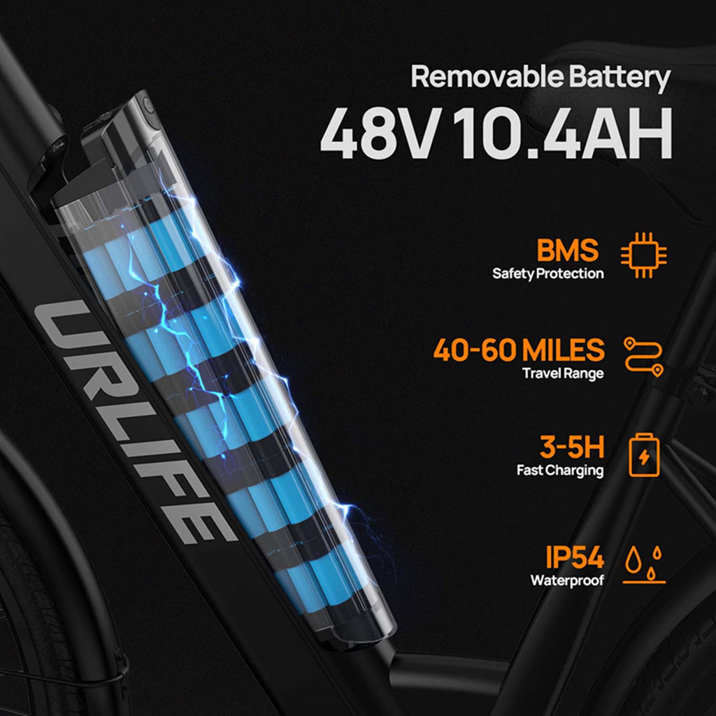 URLIFE 26 Electric Bike for Adults,750W Peak Motor,48V 10.4Ah Removable Battery, 60 Miles Range, 7-Speed City Commuter Ebike,UL2849-White