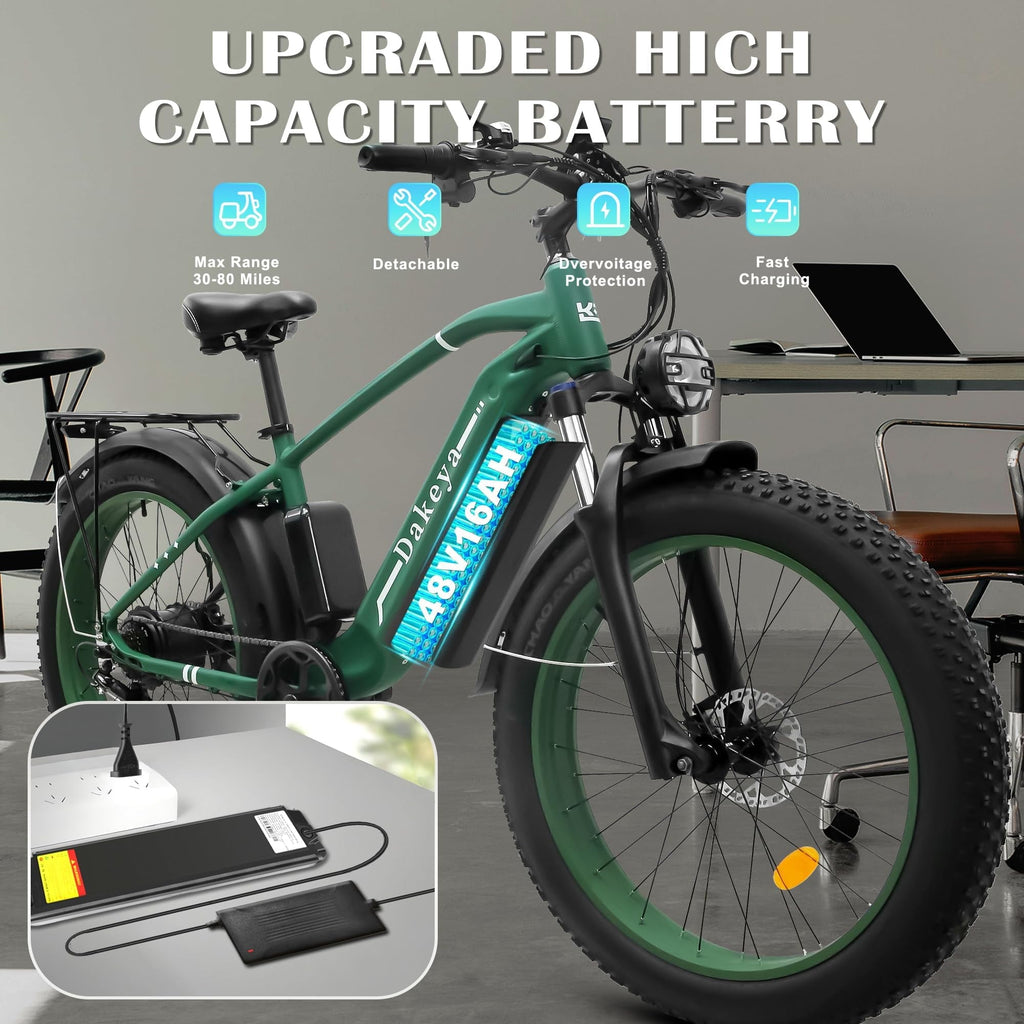 Electric Bike for Adults, 26x4.0 Fat Tire E-Mountain Bicycle, Peak 1600W Motor 48V-16Ah with 7 Speed, Mountain Bike Beach Snow Ebike for Men, Blue