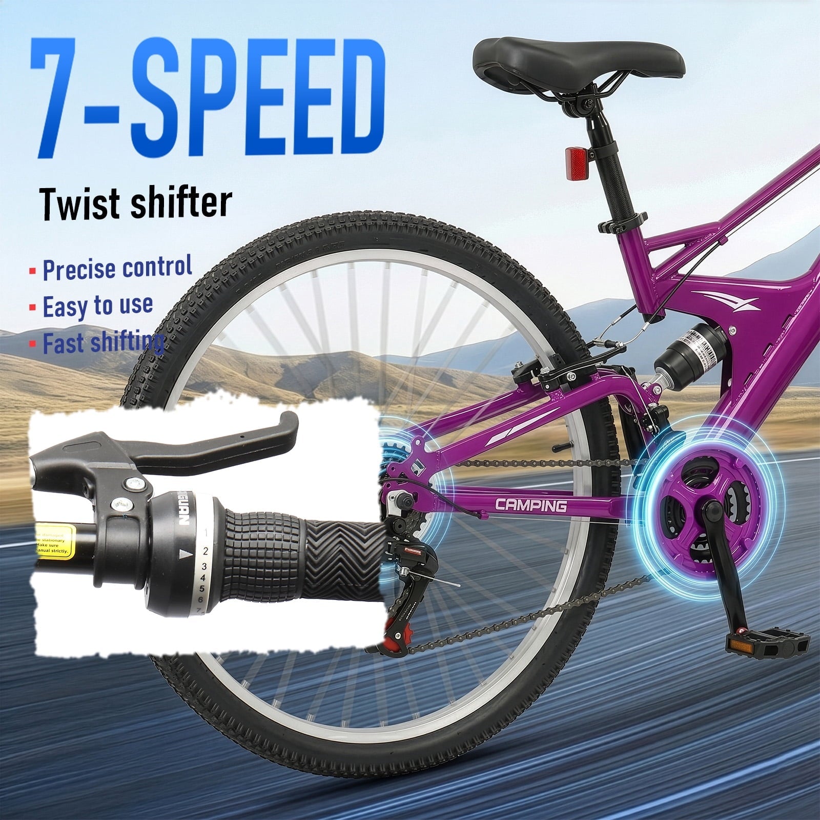 Ktaxon 26 inch 7 Speed Mountain Bike for Adult, Dual Shock Absorbers, Dual V Brake, Black