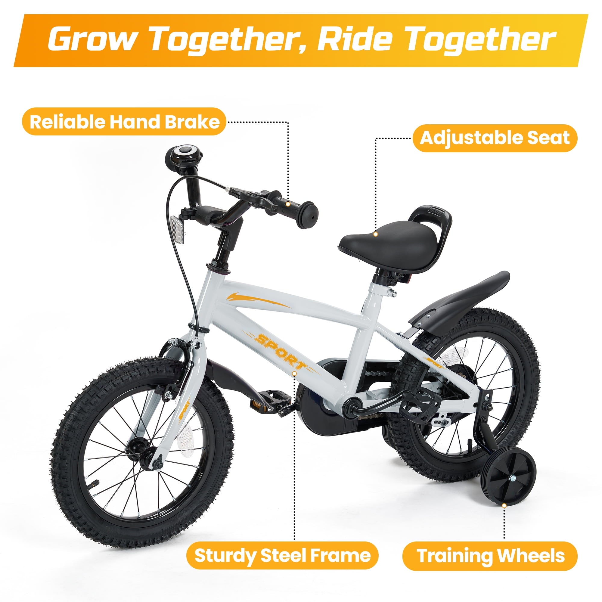 Naipo 16 Inch Kid Bikes for Boys and Girls Kid Bicycles with Kickstand and Training Wheels Boys Bike Gray-Orange