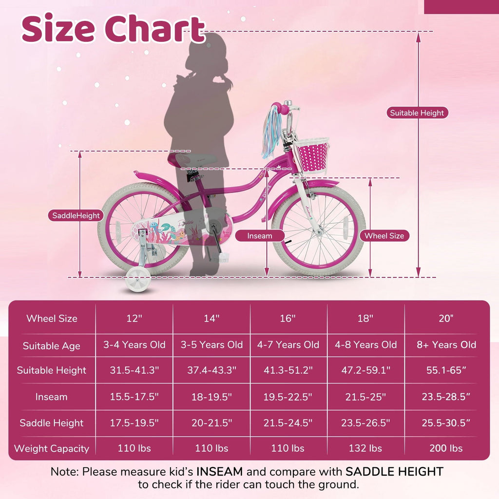 Costway 14 Kids Bike with Training Wheels Hand Coaster Brakes Adjustable Seat Handlebar Pink