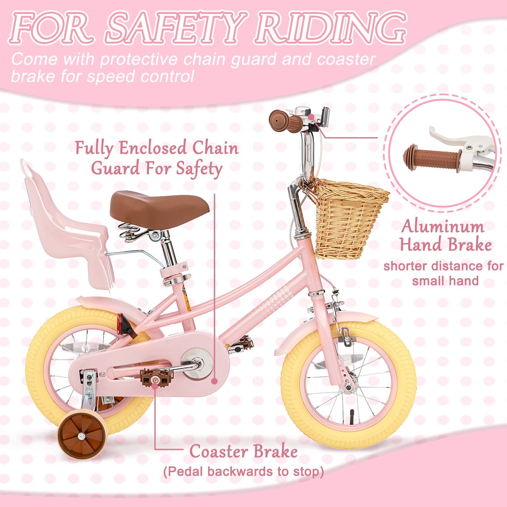 XJD Girls Bike for Toddlers and Kids Ages 2-12 Years Old,12 14 16 Inch Kids Bike with Training Wheels & Basket, 20 Inch Girls Bicycle with Handbrake & Kickstand