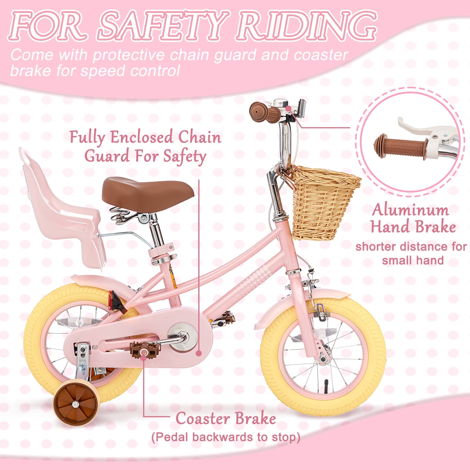 XJD Girls Bike for Toddlers and Kids Ages 2-12 Years Old,12 14 16 Inch Kids Bike with Training Wheels & Basket, 20 Inch Girls Bicycle with Handbrake & Kickstand