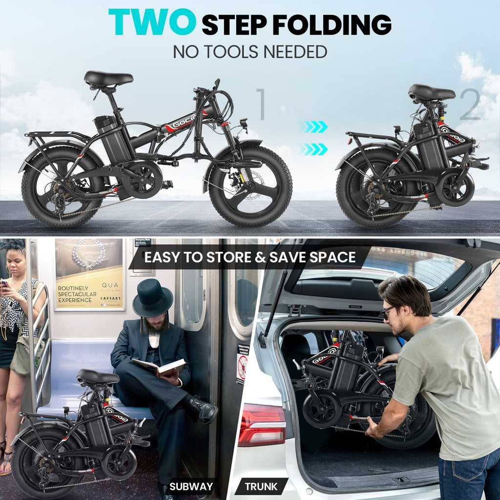 Gocio Peak 750W Electric Bike, 16 x 3.0 One-Piece Fat Tire Foldable Electric Bicycle for Adults Women, 48V 374.4Wh Removable Battery Ebikes, 20MPH Commuter E Bike for Teenager UL2849 Certified