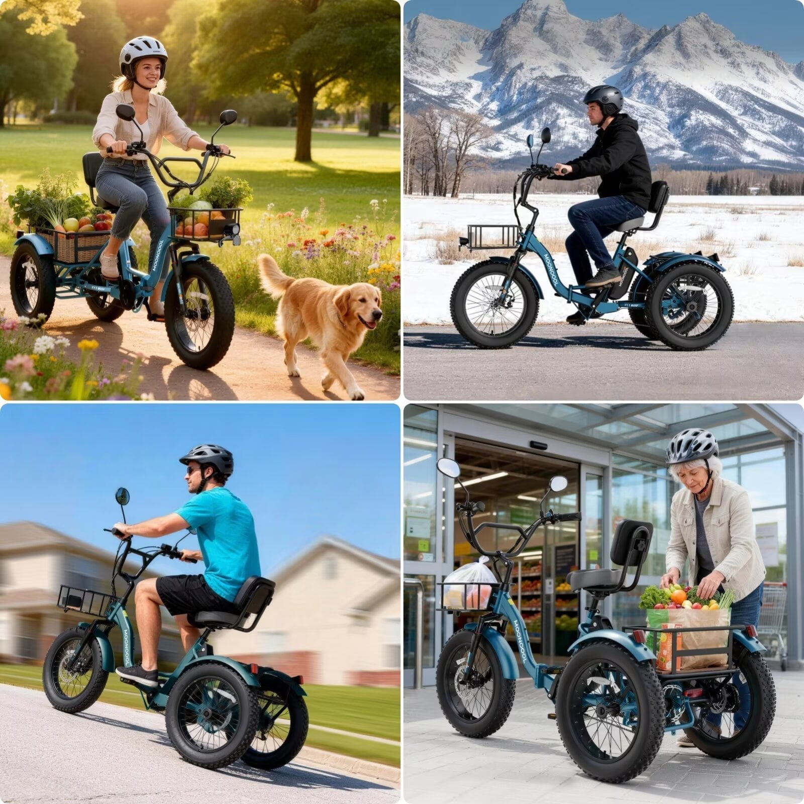 MOONCOOL Folding Electric Tricycle for Adults, 20 x 4 Fat Tire Electric Trike, 48V Peak 1092W  Electric Bicycle, 3 Wheels 7 Speed Ebike w/ 14.5Ah Removable Battery& Speed Differential Mechanism