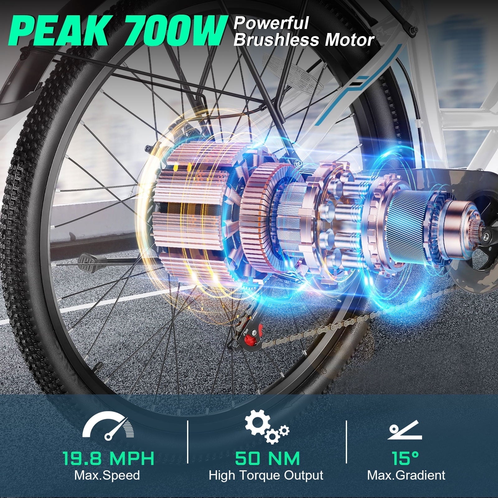Gocio UL2849 Certified 26 Electric Bike for Adults, 750W Peak Motor, 48V 7.8Ah Battery, 19.8 mph 7-Speed Commuter Ebike with Disc Brakes