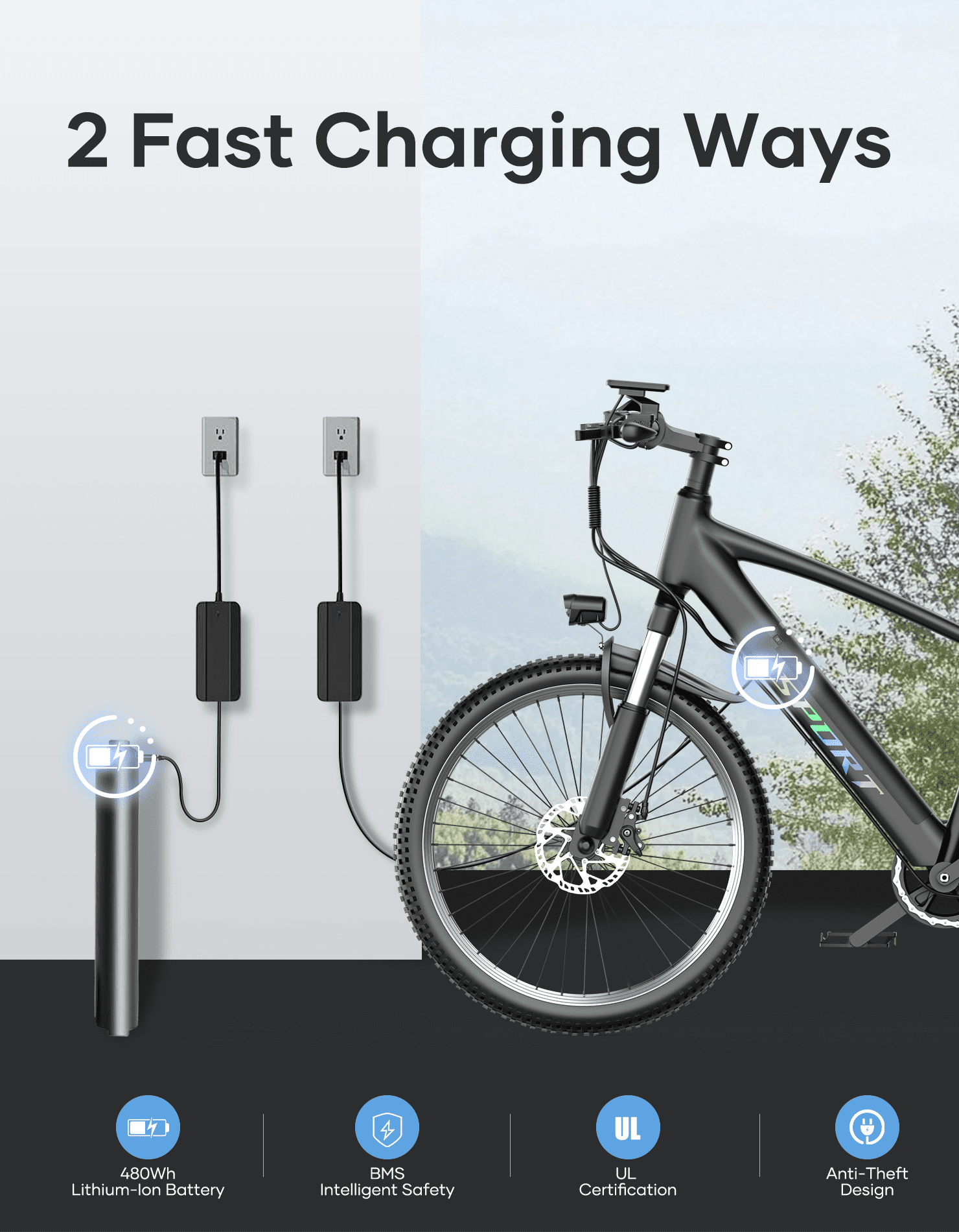 AZHAR G29 Electric Bike for Adults, 26 E-Mountain Bicycle,750W,Peak 1200W Motor 48V 10.4Ah Ebike UL2849