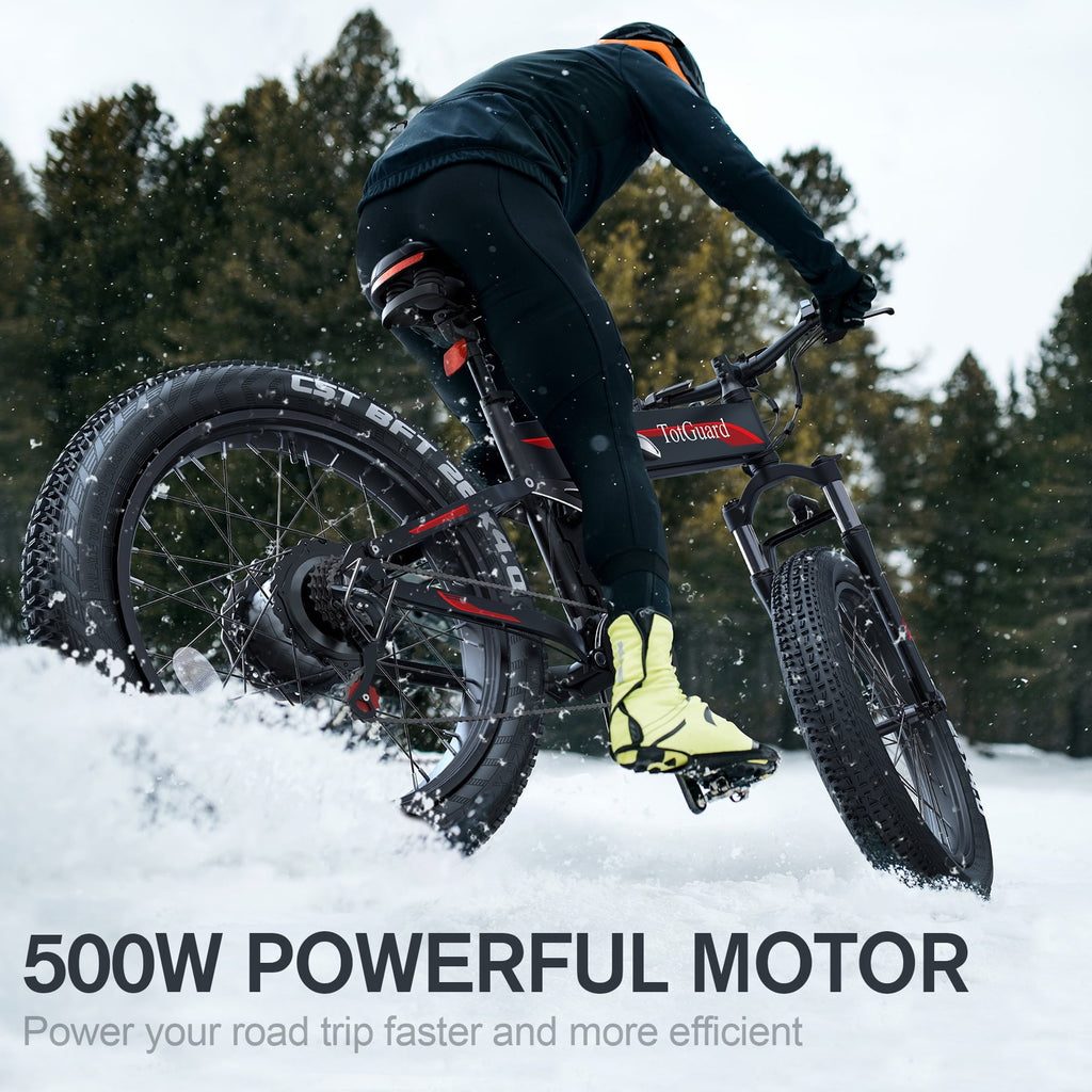TotGuard 26x4 Electric Bike, Fat Tire 500W Ebike, Foldable Electric Bicycles E Bikes for Adults Electric 48V 10Ah Battery, Dual Shock Absorber, Lockable Fork UL2849