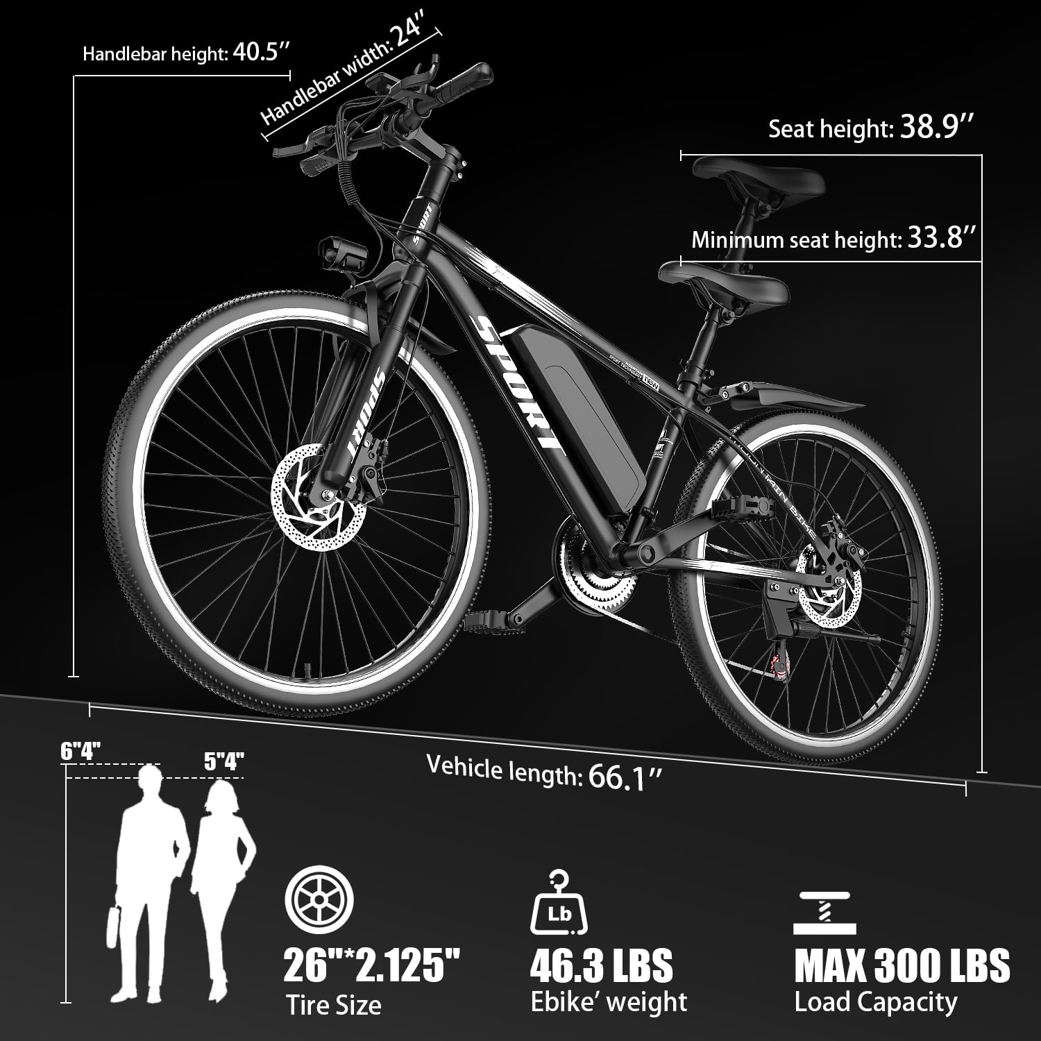 GWEIT Electric Bike, 26 Pneumatic Tires, 1500W Peak Motor Electric Mountain Bike, 25MPH 35Miles Range, 48 10.4AH Removable Battery E Bikes for Adults, UL 2849 Certification