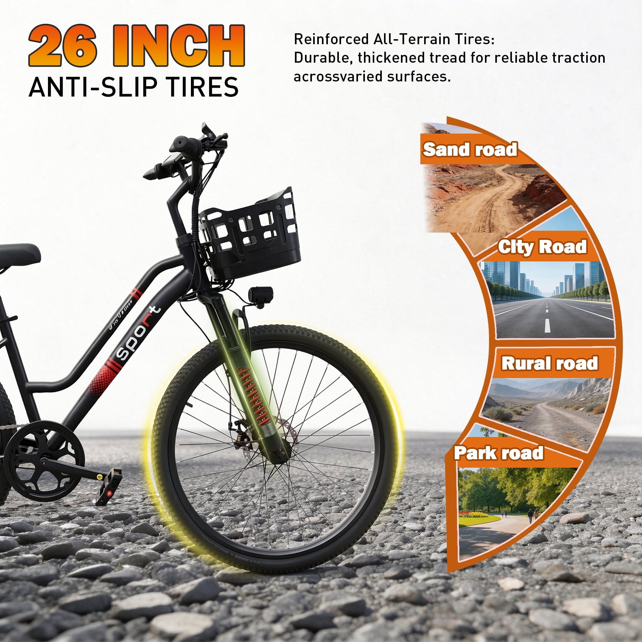OwnGold 26 Electric Bike for Adults, 500W Peak Motor, 20MPH, 35+ Miles Range, 432Wh Battery, Commuter Ebike with Basket, 7-Speed, Lightweight, UL2849 Certified