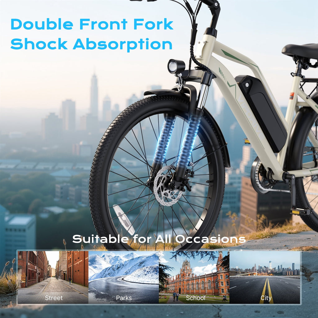 VIPDRIVE 26 Electric Bicycle for Adults & Women, Peak 750W Motor E-Bikes, 48V 7.8Ah Battery, 7-Speed, City Cruiser E-Bike, LCD Display, 50 Mi Range（UL2849）