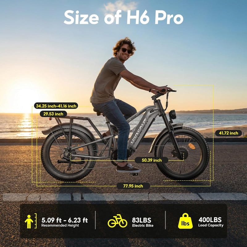 HiKNiGHT 4000W Dual Motor Electric Bike for Adults, 52V 20Ah Battery, 40 MPH & 90 Miles Range, 24 x 4.0 Fat Tire E-Bike, Dual Hydraulic Brakes, Full Suspension, H6 Pro (Black White) with Bag