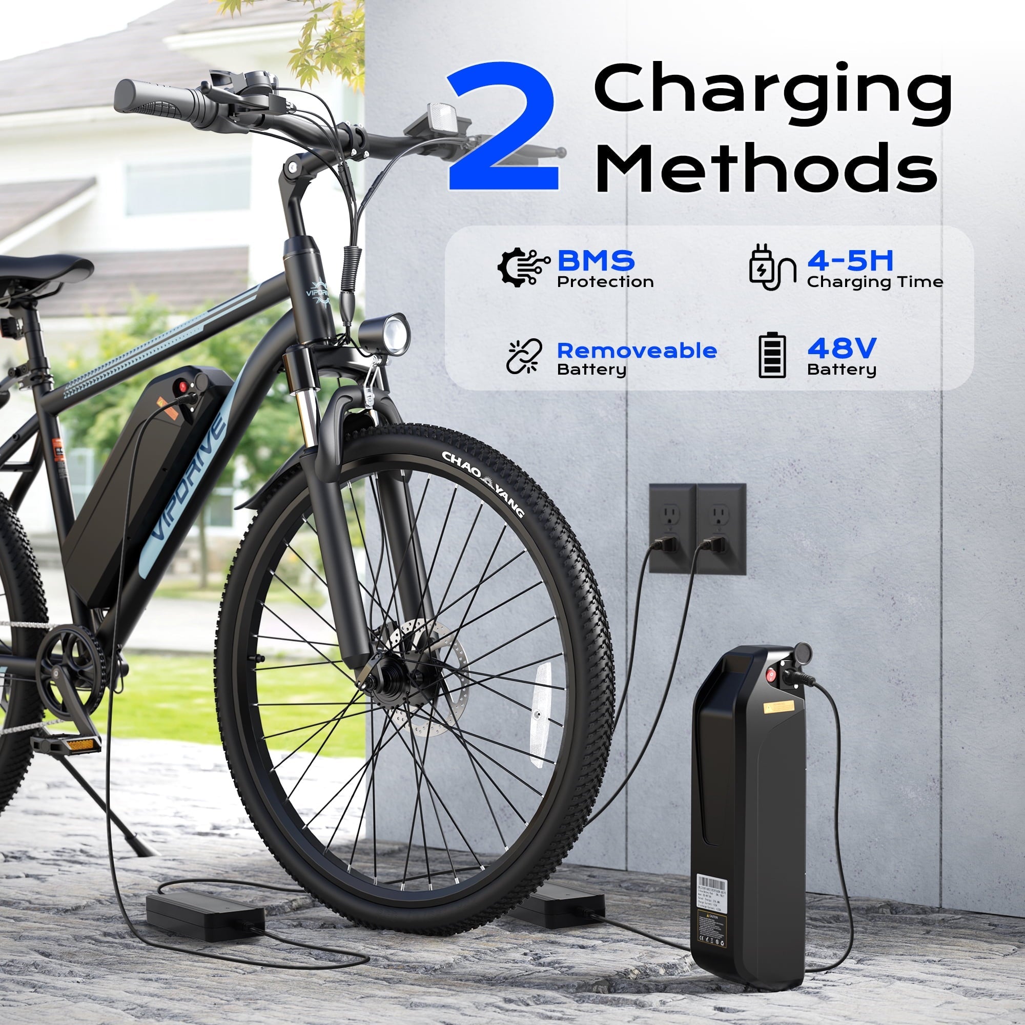 VIPDRIVE Electric Bike for Adults, 26'' 750W Peak Ebike, 48V 7.8AH Removable Battery .Up to 40 Miles 20MPH Electric Mountain Bike .Front Fork Suspension .UL2849