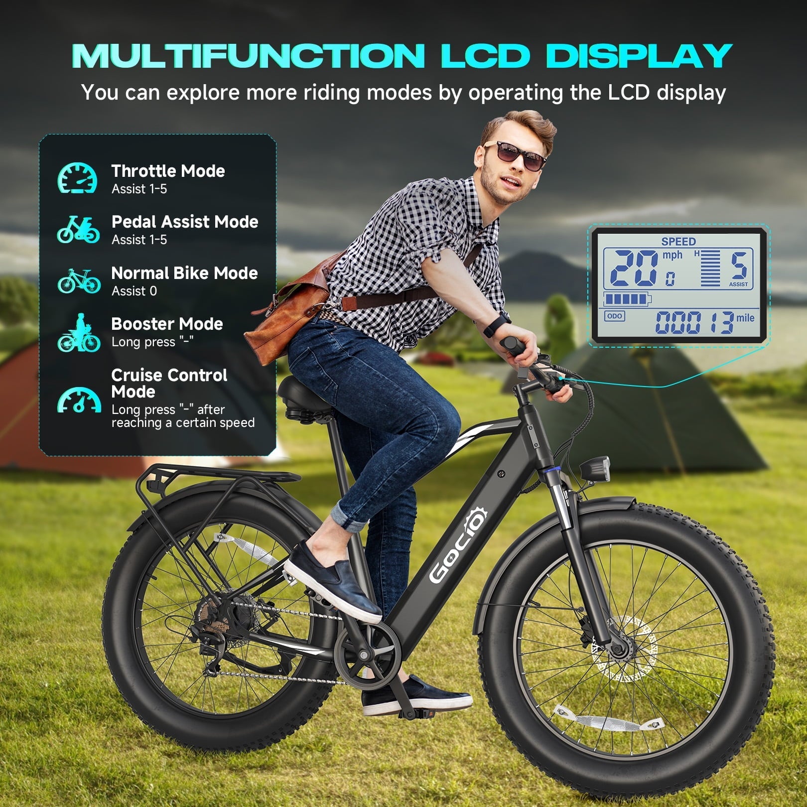 Gocio UL2849 Certified 26x4.0 Fat Tire Electric Bike for Adults, 1500W Peak Motor, 48V 15Ah Battery, 25MPH Max Speed, Off-Road Mountain E-bike
