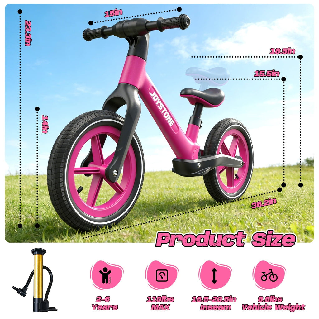 JoyStone 14 Inch Balance Bike for Kids, Toddler Balance Bike with Air Rubber Tires, Adjustable Seat, Lightweight No Pedal Training Bicycle, Gift Bike for 2-6 Boys Girls, Black