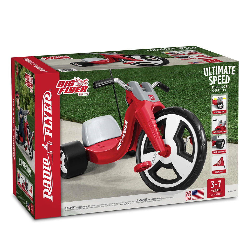 Radio Flyer Big Flyer Sport Tricycle with Adjustable Seat and Racing Design, Red, Ages 3 to 7 Years