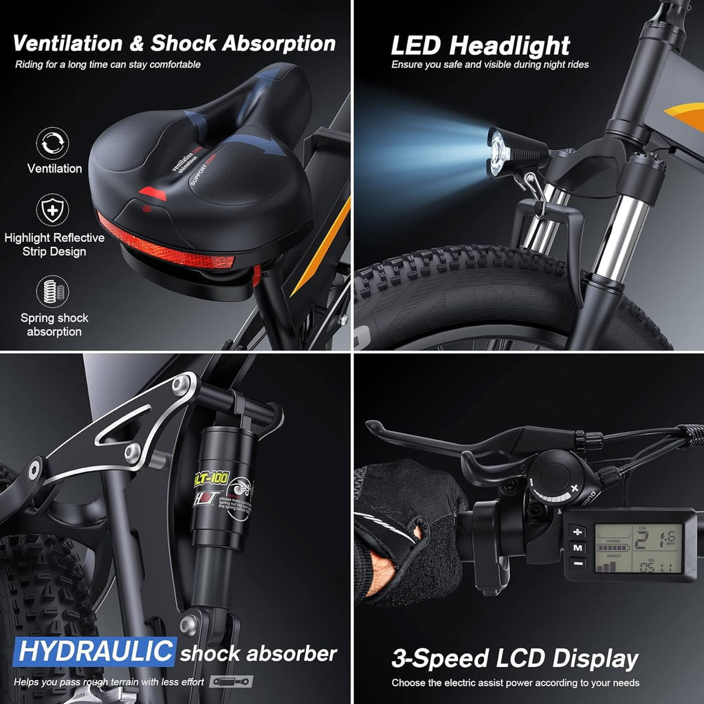 TotGuard 26x4 Electric Bike, Fat Tire 500W Ebike, Foldable Electric Bicycles E Bikes for Adults Electric 48V 10Ah Battery, Dual Shock Absorber, Lockable Fork UL2849