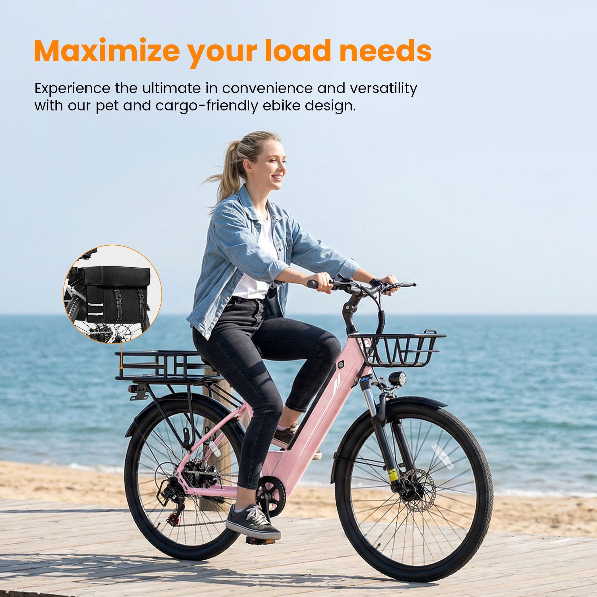 Actbest 26 Electric Bike for Woman, Peak 1200W Motor, 48V 15Ah Battery , 7-Speed, Front Suspension & LCD Display, Wide saddle suitable for women riders, Mountain EBike for Adults