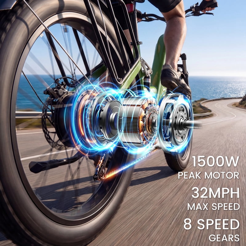 ESKUTE C300 1500W Electric Bike for Adults, 48V 20.8Ah Battery, 32MPH, 80 Miles Range, 26x4.0 Fat Tire Step-Thru Ebike, Full Suspension Electric Bicycle, 8-Speed Pink, UL2849