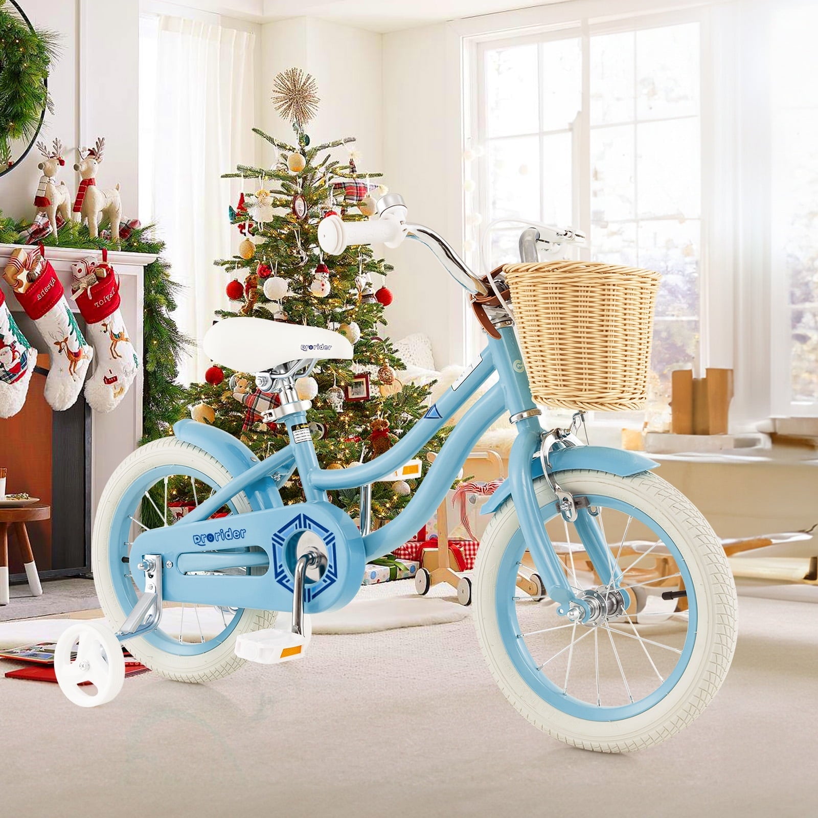 Costway 14 Kid's Bike with Training Wheels Adjustable Handlebar Seat Handbrake Pink