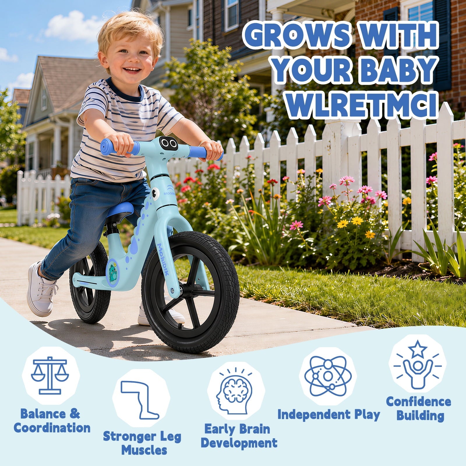 WLRETMCI 12 Kids Balance Bike, Glass Fiber Lightweight Toddler Bicycle for 2-5 Years Boys Girls, Pink