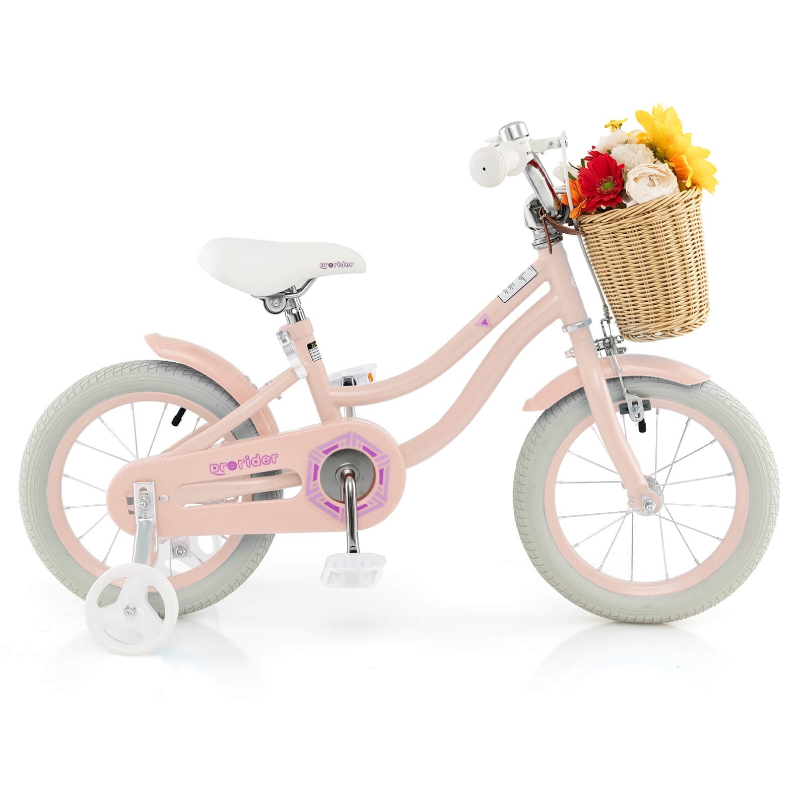 Costway 14 Kid's Bike with Training Wheels Adjustable Handlebar Seat Handbrake Pink
