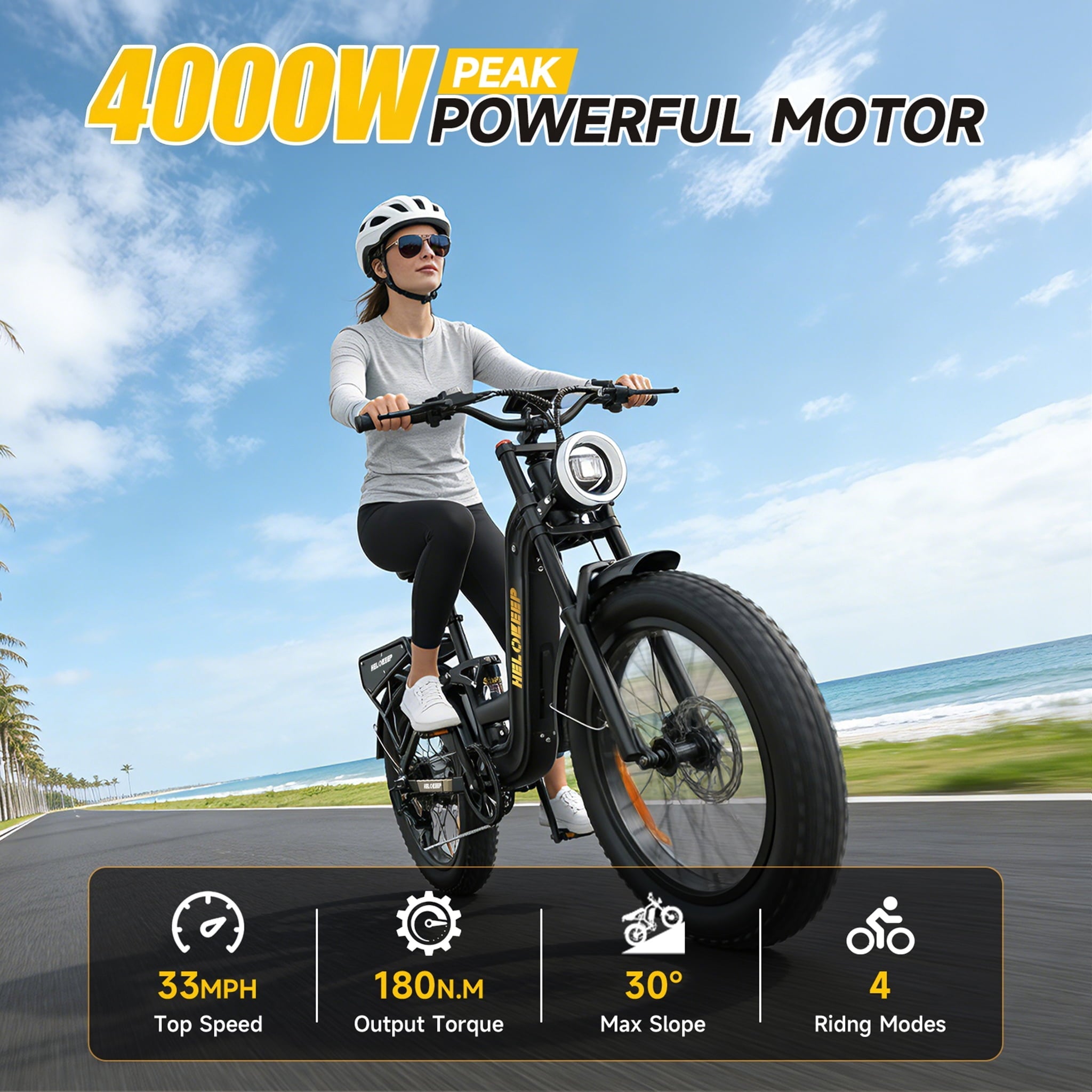 Helokeep 26 Green Fat Tire High Performance Cargo Electric Bike for Men, 4000W Peak 2000W, 40MPH, 48V 25Ah UL2849 Off-Road Ebike