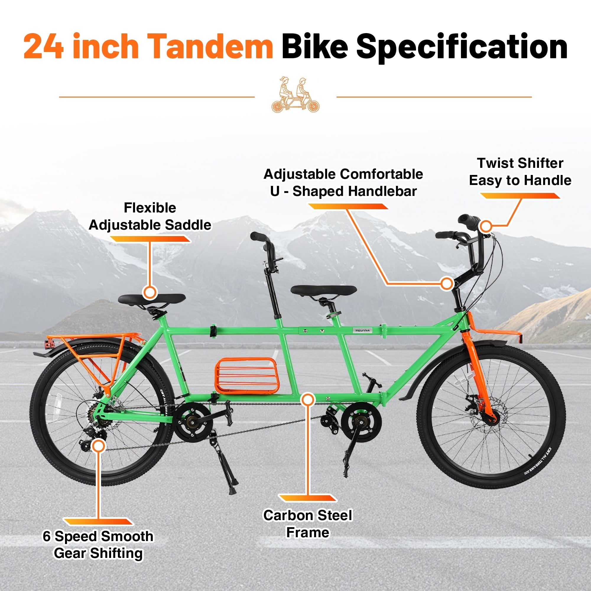 Meghna Tandem Bike 24 inches 4-Fold 2-Seater 6 speed Folding Tandem Dual Disc Brake for Adult Beach Cruiser Silver