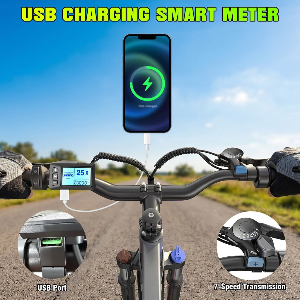Electric Bike for Adults, 26 Commuter Ebikes with 7-Speed Gears, 25MPH, 720W Peak Motor, Removable Battery, 50 Miles Range, Electric Mountain Bicycle for All Terrain UL2849