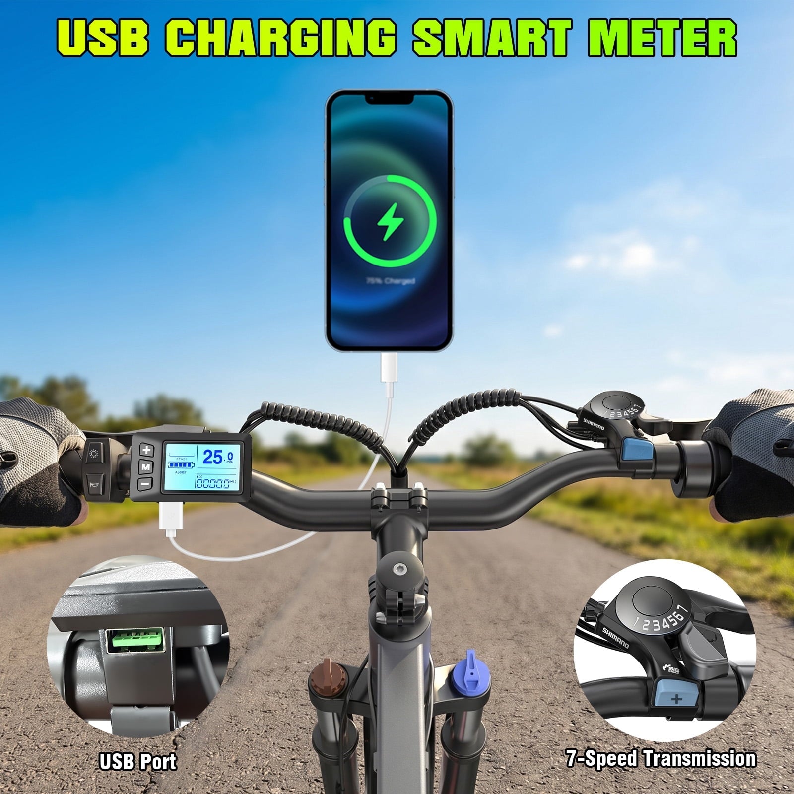 Electric Bike for Adults, 26 Commuter Ebikes with 7-Speed Gears, 25MPH, 720W Peak Motor, Removable Battery, 50 Miles Range, Electric Mountain Bicycle for All Terrain UL2849