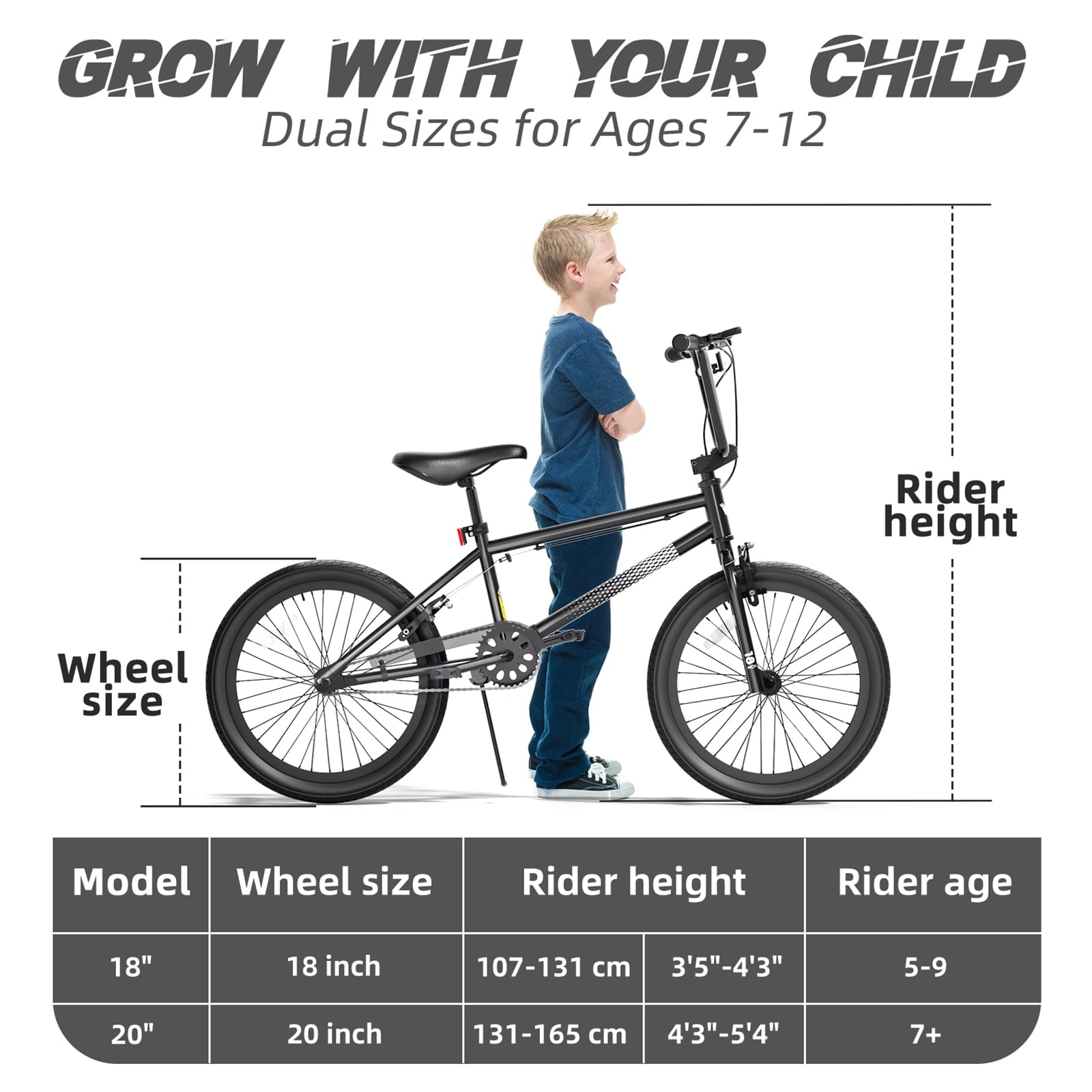 KORIMEFA Freestyle Kids BMX Bikes 18 20 Inch Kids Bicycles for Years Old Boys Girls Teen with Adjustable Seat and Handbrake, for Kids 8-12 Beginner-Level to Advanced Rider