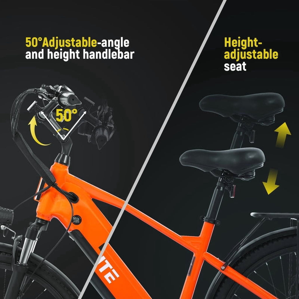 ESKUTE C200 70-Mile Electric Bike for Adults with 840Wh Removable Battery, 1300W Peak Power Ebike, Up to 28MPH Speed, 26 Tires, 7-Speed Adjustable Stem Step-Over E-Bicycle,Orange, UL2849