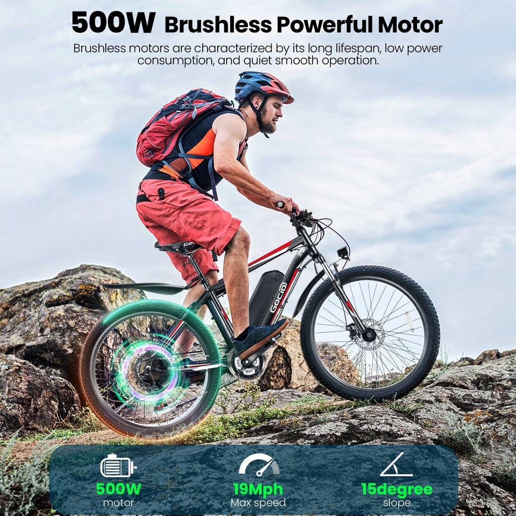 Gocio Peak 750W Electric Bike 26 Electric Bicycle for Adults Max 19.8mph Cruise Control System Ebike, 48V 375Wh Mountain Bike, 21 Speed for Man Woman UL2849 Certified