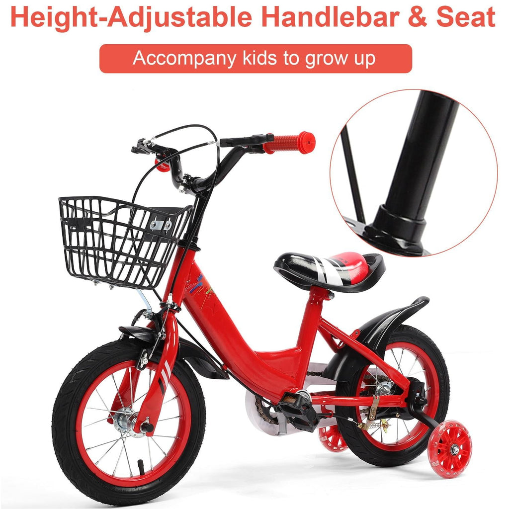 12 inch Kids Bike with Training Wheels, Children Bike with Adjustable Handlebar, Kids Bicycle for Boys Girls Toddlers Age 3-5, 2-in-1 Red Toddler Bike