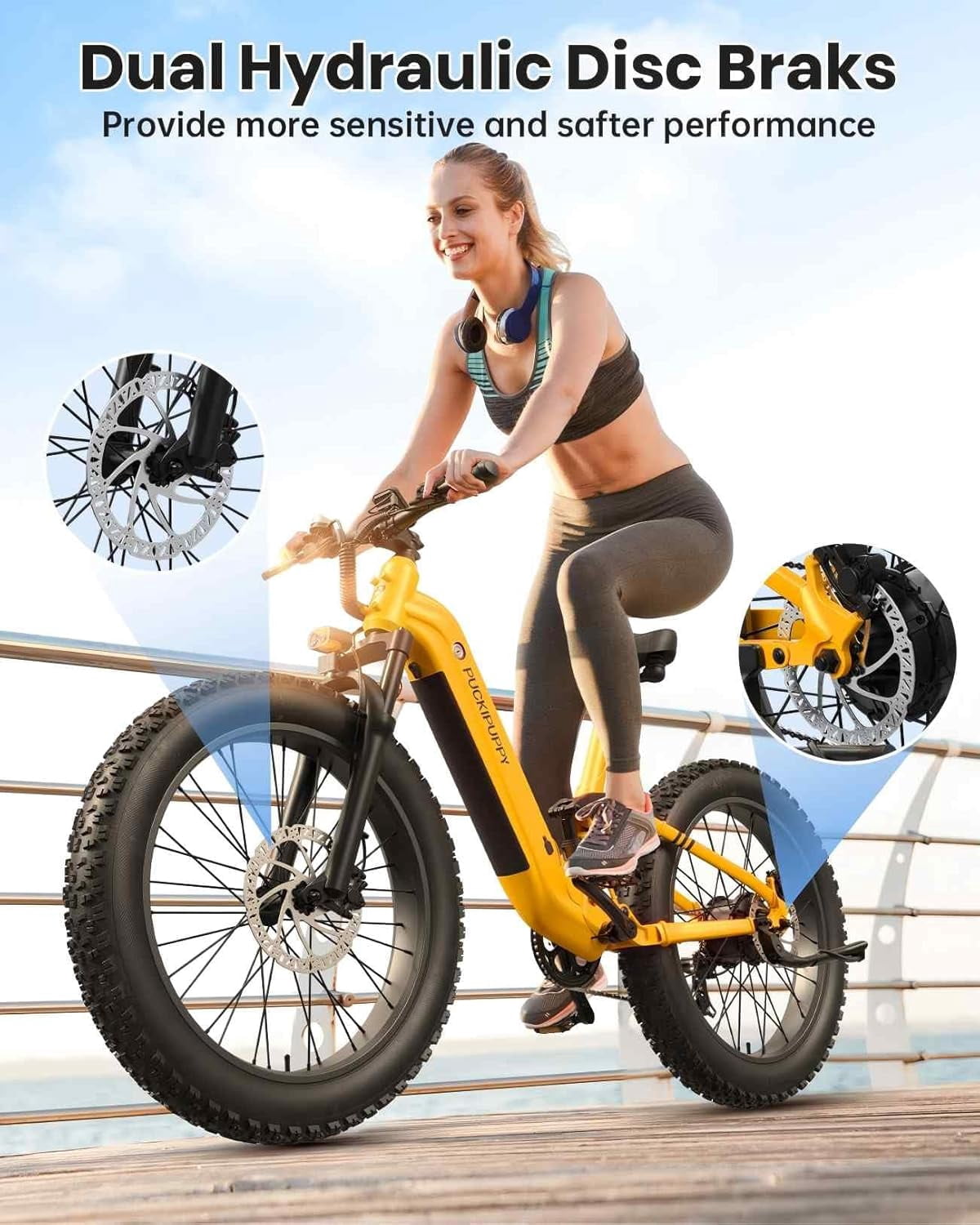 PUCKIPUPPY 26 Electric Bikes for Adults 960W Peak Step Through E-Bikes up to 80Miles Range 48V 20AH Battery Full Suspension Ebike 28 mph Max Speed Fat Tire E-Mountain Bike 7 Speed, UL2849 by SGS