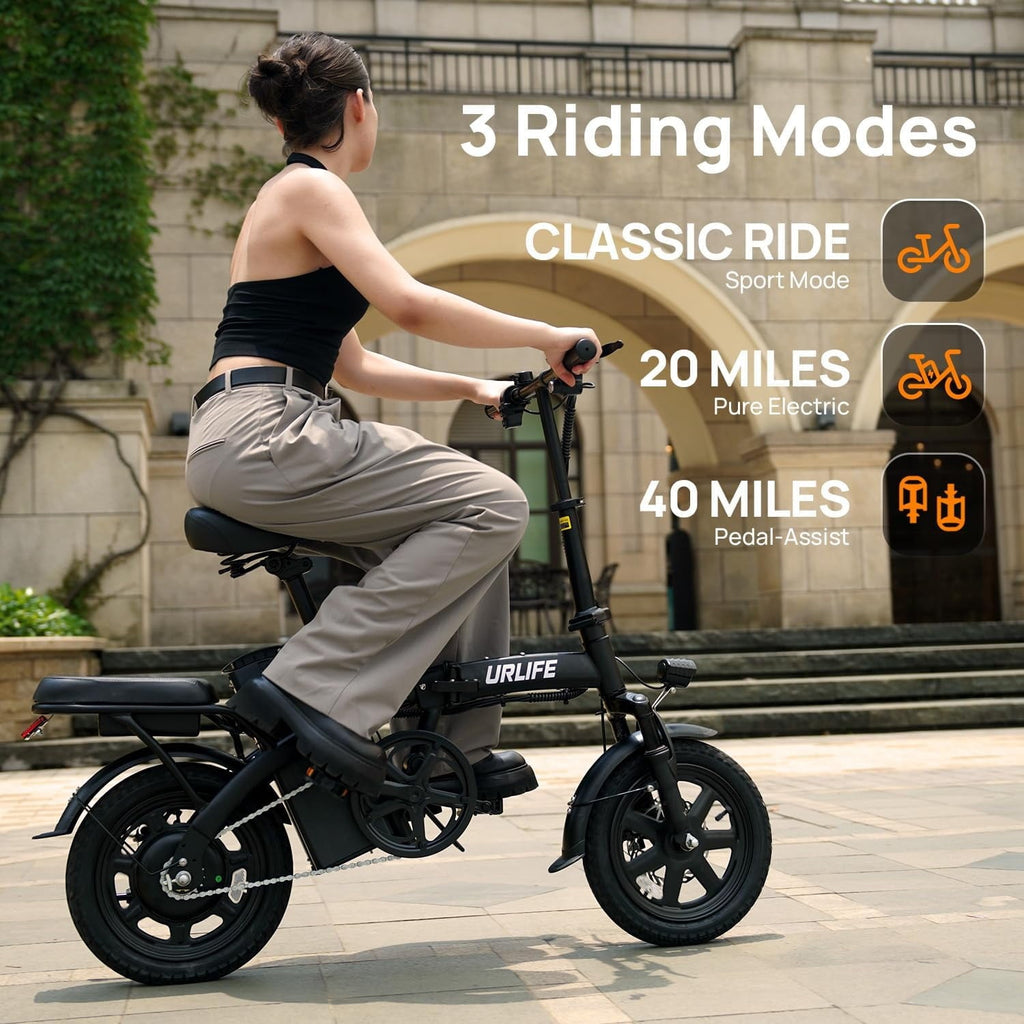URLIFE 14Folding Electric Bike for Adults,500W Peak Motor,48V 7.5AH Removable Battery,Mini Ebike for Adults City Commuter,UL2849-Black