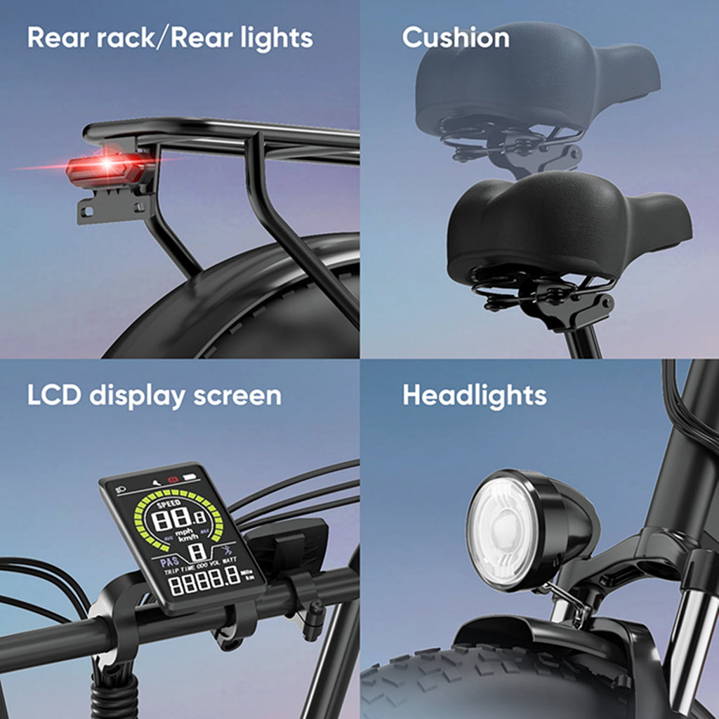 URLIFE 4.0 Fat Tire Ebike,20 Electric Bicycles for Adult,1500W Peak Motor,48V 15.6AH Remobavle Battery,7-Speed Mountain Ebike,UL2849-Black