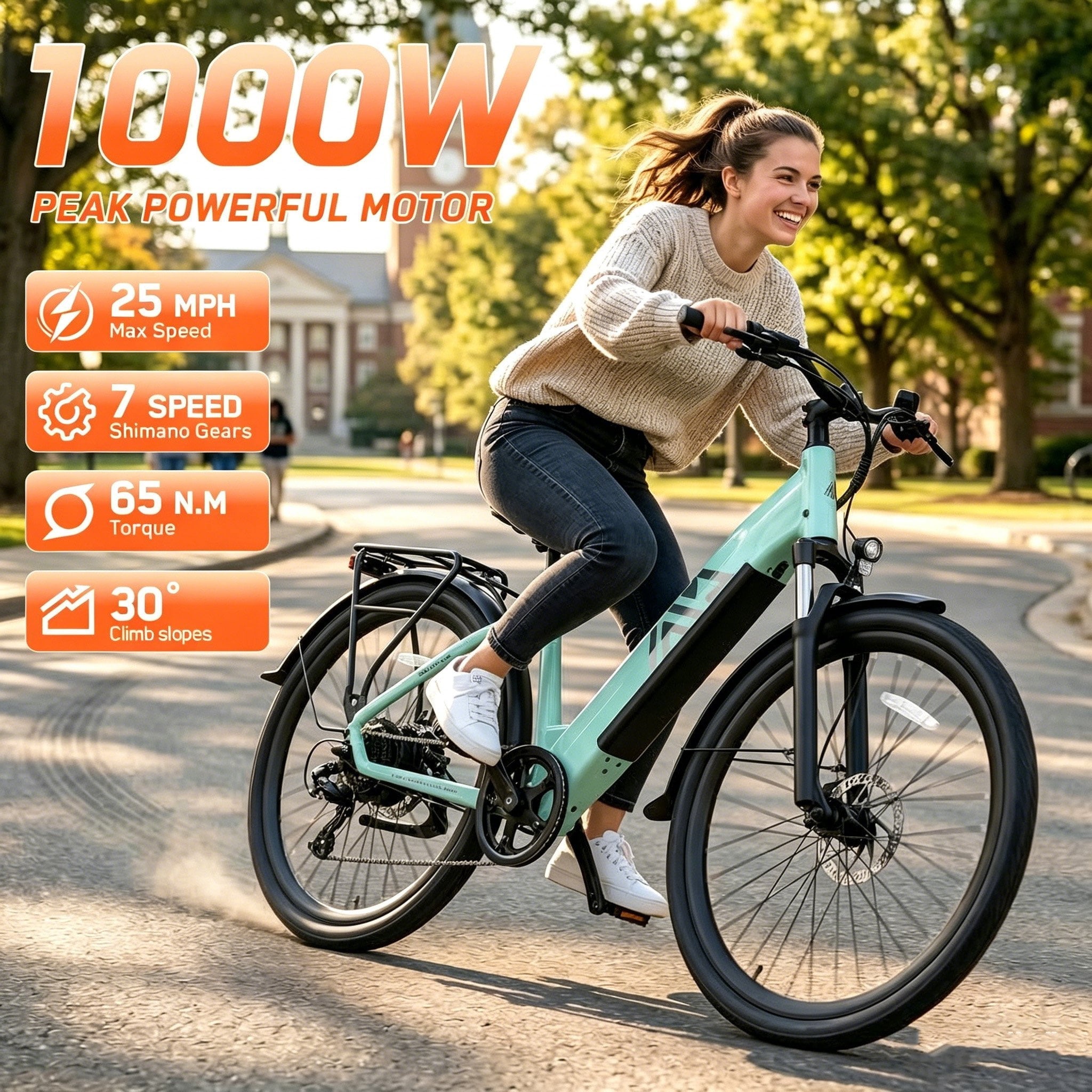 TST Electric Bike for Men, Peak 1000W E Mountain Bike, Electric Bicycle, 27.5 Tire EBike, Hydraulic Disc Brakes, 48V/15Ah Battery