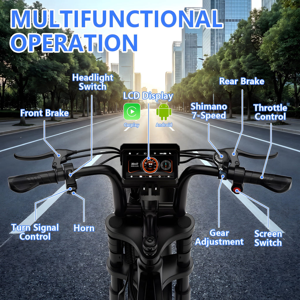 Gegaibe Electric Bike for Adults, 750W/1500W Peak Fat Tire E-Mountain Bicycle, Wireless CarPlay & Android Auto, UL2849
