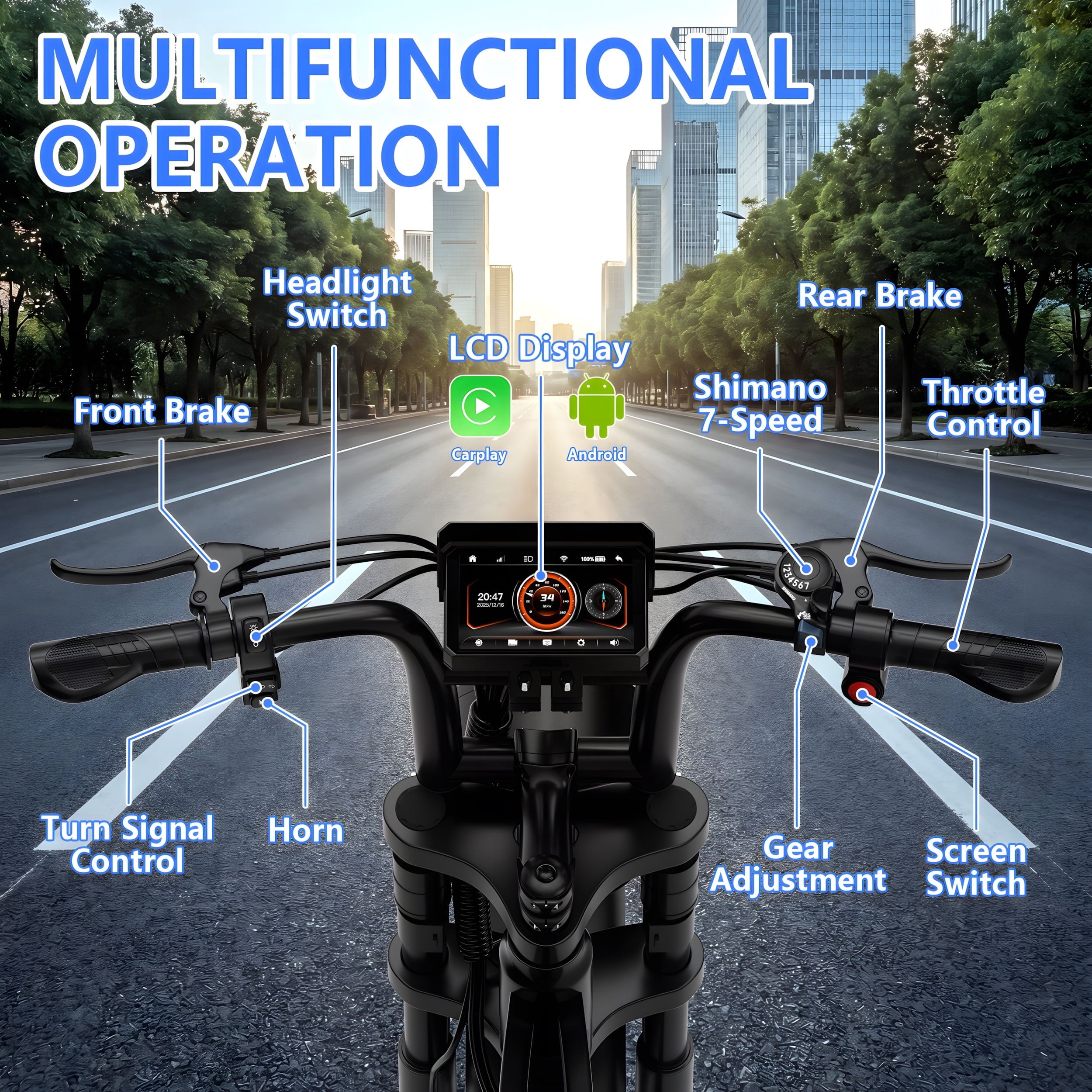 Gegaibe Electric Bike for Adults, 750W/1500W Peak Fat Tire E-Mountain Bicycle, Wireless CarPlay & Android Auto, UL2849