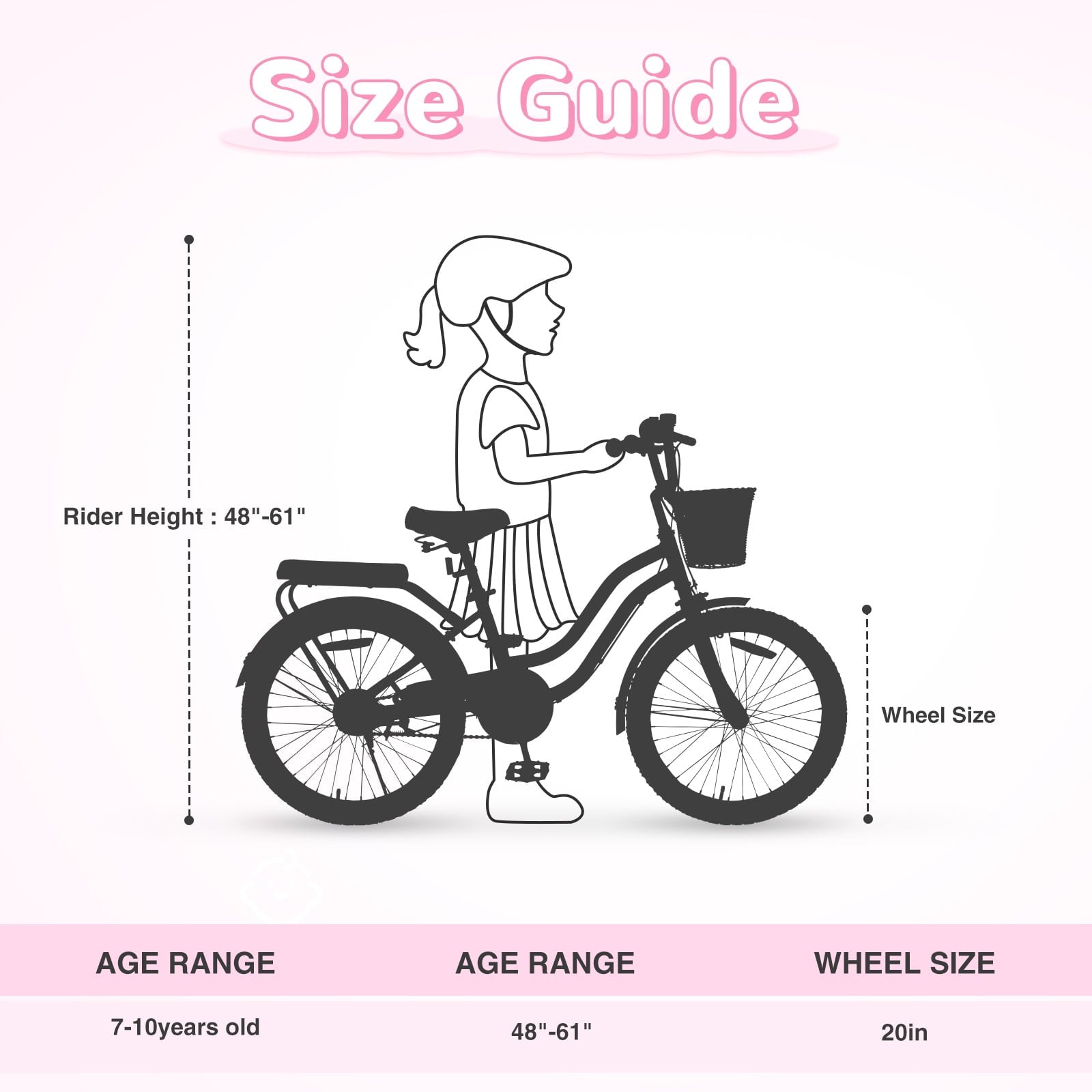 Dolonm 20 Kids Bike for Ages 7-10, Lightweight High-Carbon Steel Frame Cruiser Bicycle, Girls Bike with Wicker Basket, Rear Seat Rack, No Training Wheels, Pink