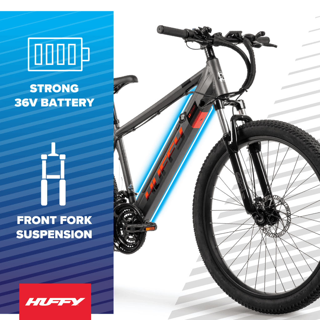 Huffy 27.5 Vertis 36V Electric Mountain Bike, Fits Riders 60+, Gray, Adult, Unisex